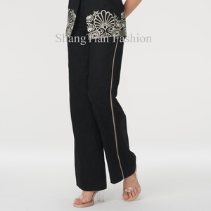 Pantalones de Mujer al por Mayor, Personalizados, Estilo Casual de Negocios, de Lino y Algodón Finos, de Pierna Ancha y Holgados - Product Image 2