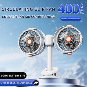 Wholesale Dual <b>Head</b> Rechargeable Camping Type-C Quiet Oscillating Battery Powered <b>Fan</b> With Hook for Tent & Desk Use - Product Image 6