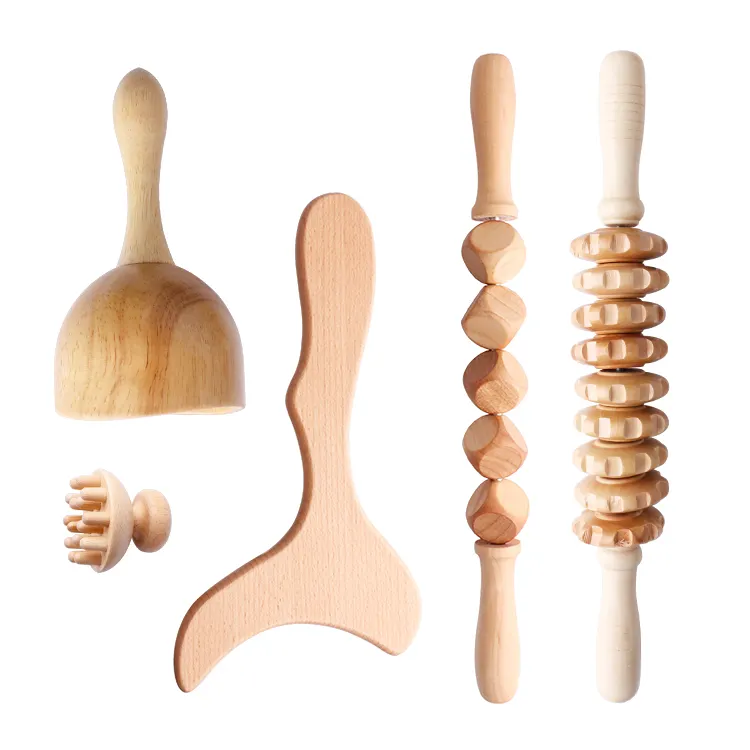 High Quality Body Sculpturing Face Massage Guasha Anti Cellulite Laminated Set Beech Wood Therapy Tools