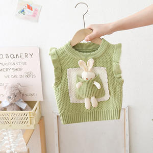 2025 nuevo estilo coreano lindo conejo 3D conejo 3D moda Otoño e Invierno niñas <span class=keywords><strong>Chaleco</strong></span> de punto suéter para niños - Product Image 3