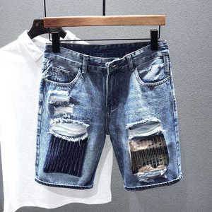 Shorts en jean bleu pour hommes, nouvelle collection été 2025, haute qualité, coupe droite amincissante, style urbain nostalgique, vente en gros - Product Image 5