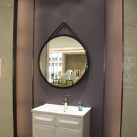 Hôtel Moderne Personnalisé Corde en Cuir Décorative Tenture Murale Salle de Bain Vanité Bain Miroir Laque Porte Étanche Cadre en Métal