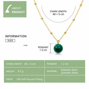 Collar de Cadena de Acero Inoxidable Chapado en Oro con Cuentas y Colgante de Cuentas Sintéticas Verde Oscuro - Product Image 3