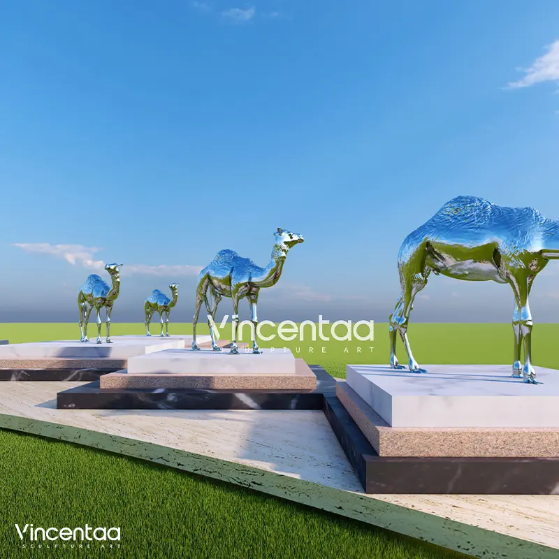 Vincentaa في الهواء الطلق حديقة مربعة حديثة كبيرة الجمل الفولاذ المقاوم للصدأ النحت المخصص للحيوانات