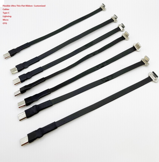 Angled FPC Flat USB 3.1 Type C OTG Cable Slim Flexible 480M/bps FPV Charge Cord for Mobile Phones Tablets for Camera Use