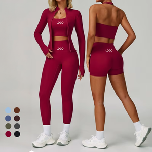 بدلة رياضية نسائية بأكمام طويلة للخريف/الشتاء، طقم من قطعتين بدون خياطة، ملابس رياضية مريحة وصديقة للبيئة للجري وصالة الألعاب الرياضية، لون موحد - Product Image 1