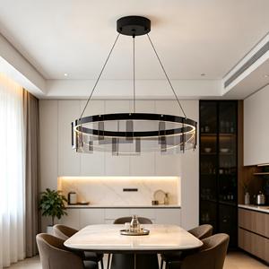 Lustre <span class=keywords><strong>LED</strong></span> suspendu moderne nordique simple, en verre fumé <span class=keywords><strong>noir</strong></span> et fer, pour <span class=keywords><strong>plafond</strong></span> haut, cuisine et salon - Product Image 2