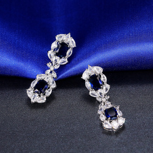 Boucles d'oreilles pendantes bleu saphir pour femme, motif floral classique, cristal taille marquise, strass en alliage, bijoux de mariage - Product Image 4