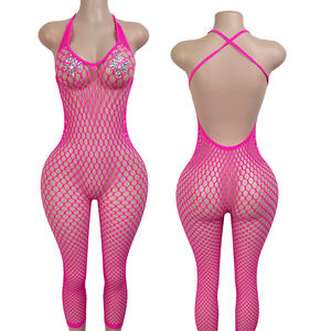 Tenue de danse exotique intégrée avec filet de pêche et croisement au cou pour femme, idéale pour la danse de salon et la danse de strip-tease - Product Image 2