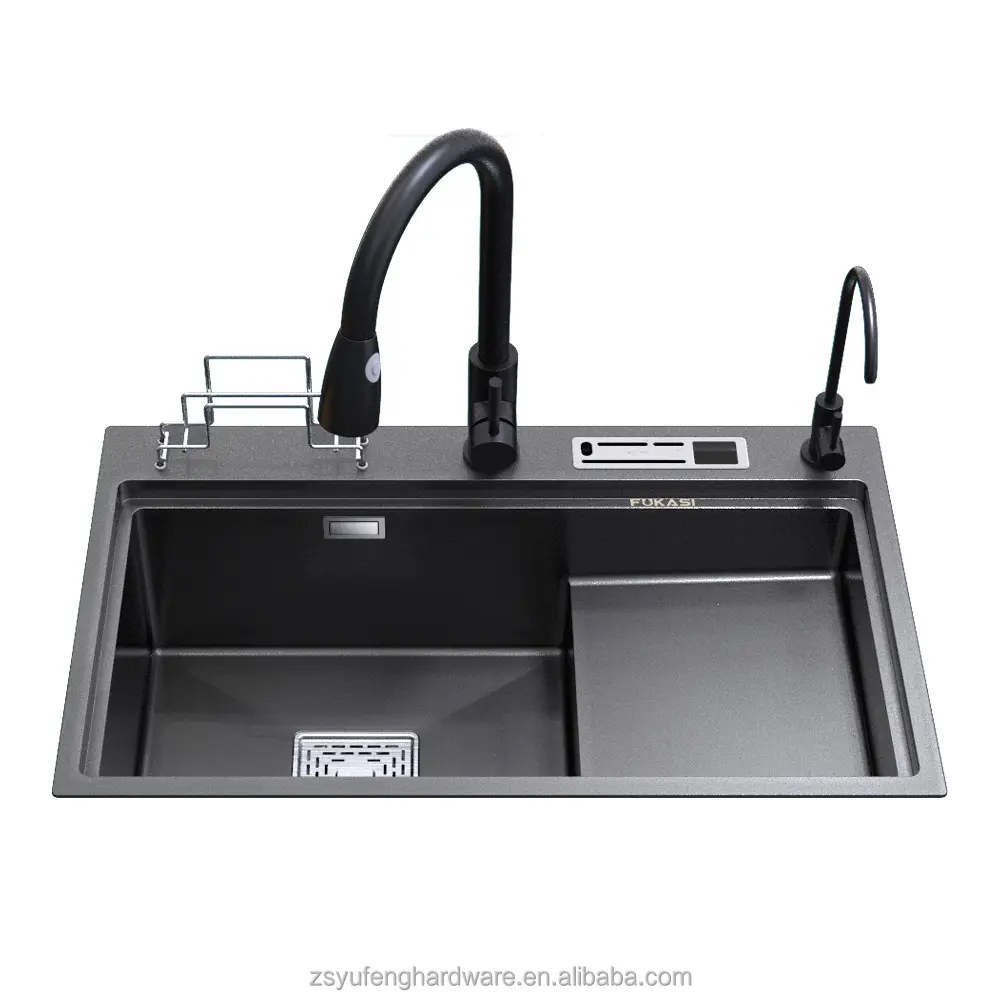 Thickened black handmade large single high and low sink network red sink kitchen wash basin