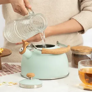 Théière <span class=keywords><strong>en</strong></span> acier inoxydable de grande capacité 2,64 litres avec sifflet, résistante à la chaleur, pour induction électrique et céramique - Product Image 3