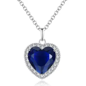 New Famous Brands Blue Heart Of The Ocean Pendant Necklace Women Custom Heart Stone Silver Bead Necklace