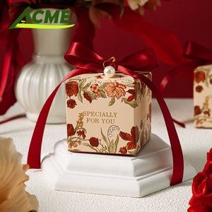 Boîte à dragées carrée écologique <span class=keywords><strong>pas</strong></span> chère pour <span class=keywords><strong>mariage</strong></span> et fête, avec ruban, petite boîte cadeau en gros - Product Image 3