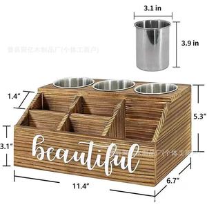 Organizador de cosméticos de madera, caja de almacenamiento de escritorio para maquillaje, secador de pelo, herramientas, estante de bambú de 3 niveles - Product Image 4