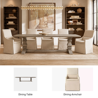 Ensemble de table à manger rectangulaire extensible en bois massif de luxe moderne avec chaise à accoudoirs inclinés pour les designers d'intérieur