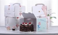 Postres portátiles Caja de embalaje para hornear Caja de pastel de cumpleaños Cajas de pastel de dibujos animados modernas personalizadas con asa