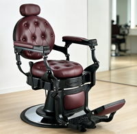 Nouvelle arrivée, chaise de barbier hydraulique de qualité supérieure, cadre en métal noir antique bordeaux, pour salon de coiffure