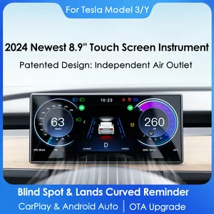 Vjoycar For Tesla Model 3 Y Highland CarPlay Dash Display 8.9 Inch IPS Screen With Front View Camera Linux System For Tesla 2024