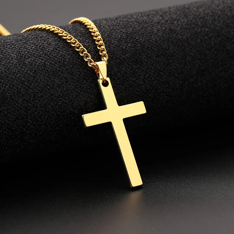 Gold Plated Stainless Steel Cross Pendant Necklace For Men