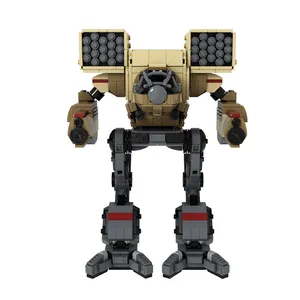 GoldMoc seri Robot Mecha Warrior MOC-111034 kucing Mech klan Wolf plastik mainan blok bangunan Edukatif