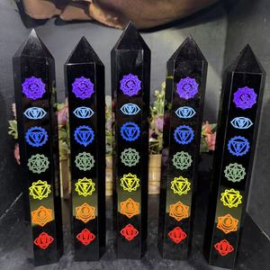 Tour de Cristal de Guérison Spirituelle en <span class=keywords><strong>Obsidienne</strong></span> Noire 7 Chakras, <span class=keywords><strong>Prix</strong></span> de Gros Kindfull, pour Décoration - Product Image 1