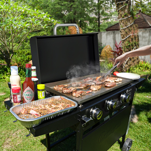 Miire Vente Chaude Portable En Plein Air Camping Poudre Revêtement Plaque <span class=keywords><strong>Plancha</strong></span> Plaque Gril À Gaz avec Deux Étagères Pliables et Couvercle - Product Image 1