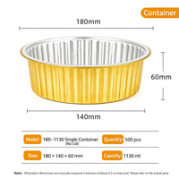 Boîte d'emballage jetable ronde dorée épaissie de 1130 ml, pot en papier d'aluminium pour extérieur avec couvercle, boîte en papier d'aluminium scellée