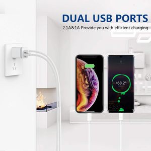 อะแดปเตอร์ชาร์จคุณภาพสูง หัวปลั๊กแบบ US อะแดปเตอร์ชาร์จ USB, 2.1A 5V พอร์ต USB <span class=keywords><strong>ค</strong></span>ู่ ชาร์จเร็วพิเศษ อะแดปเตอร์จ่ายไฟ USB <span class=keywords><strong>ส</strong></span>ำหรับโทรศัพท์ - Product Image 5