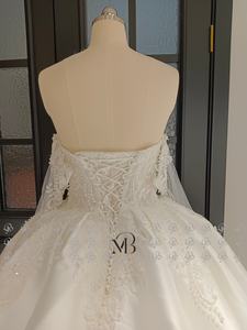 فستان زفاف ميلي برايدل MQW02253 بتصميم ملكي منتفخ مع ذيل منفصل وأكمام منفصلة ورباط وتطريز كامل باللؤلؤ على الطراز الدبي - Product Image 4