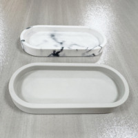 Blanc poli résine marbre salle de bain vanité plateau de luxe ovale servant plateaux de rangement pour la décoration intérieure parfum bijoux commode