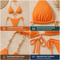 Bikini Halter Orange Tendance Style Côtier Fait Main avec Accents Coquillages Caori – Deux Pièces Idéal pour Vacances Tropicales Exotiques et Tenues de Plage