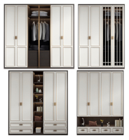 Solution d'armoires pour entrepreneurs : Dressing moderne gris clair avec armoire en verre, miroir rond, meuble de toilette et panneau perforé multi-rangements