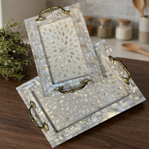 Plateau carré en bois LORD avec incrustation florale, plateau de service décoratif, modèle LV61625, pour la présentation sur la table à la maison - Product Image 5