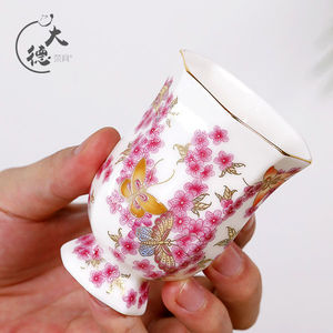 Taza de Té de Porcelana Rosa Flor de Cerezo con Borde Dorado para Uso Personal, Origen Dehua - Product Image 2