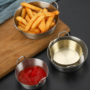 Korean Style 304 Stainless Steel Double Handled Snack Dish Gold Color Round Condiment Bowl For Party Use - Product Image 2