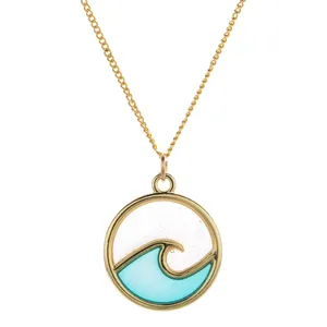 Fashion Gold Ocean Bule Wave Hanger Ketting Ketting Vrouwen Zomer Strand Nautische Surfen Sieraden Ketting