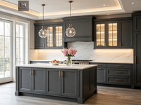 Armoires de cuisine de style shaker américain haut de gamme, personnalisées, en MDF et bois massif, ensemble d'armoires de cuisine avec îlot