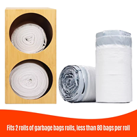 Dispenser di sacchetti della spazzatura di bambù e scatola di immagazzinaggio a forma di rettangolo 2-in-1 Organizer per sacchetti di immondizia porta rotolo di plastica