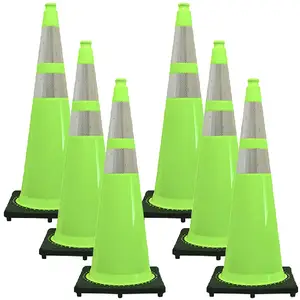 28 inch Lime Green Traffic Cone - Dual Reflective Collar Multipurpose Premium PVC Safety Cone for Parking,