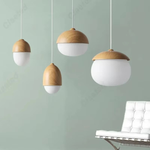 Lampe suspendue simple en verre opale avec <span class=keywords><strong>abat</strong></span>-<span class=keywords><strong>jour</strong></span> en bois <span class=keywords><strong>naturel</strong></span> texturé, petite lampe de plafond - Product Image 6