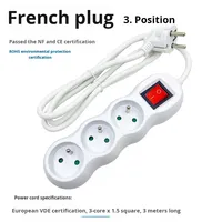 Multiprise à 3 prises avec interrupteur, norme européenne 16A AC250V, sécurité enfant CE, ABS, 1,5 m, usage domestique et commercial