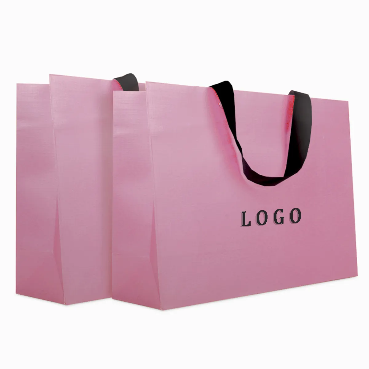 Customized Logo Metallic Foil White Cardboard Wedding Proposal Slogan Jewellery Gift Shopping Paper Bags With PP Handle Ribbon