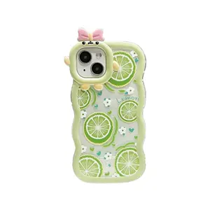 批发可爱波浪边时尚绿色柠檬透明手机外壳适用于iPhone15 14 13 12 11 Pro Max