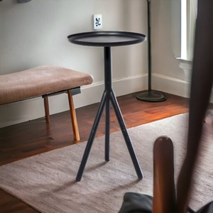 <b>Round</b> Custom Style Coffee <b>Table</b> with Black Metal Storage Iron <b>Tray</b> for Indoor and Outdoor Use for Bar Application - Product Image 2