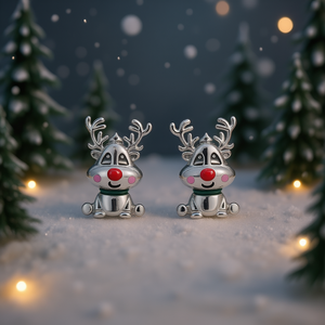 Lindos pendientes de renos, diseño de dibujos animados en aleación plateada, para regalo unisex, joyería. - Product Image 2
