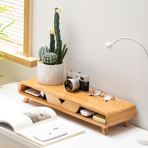 Support d'écran d'ordinateur en bambou Yaoda, grand support incurvé pour moniteur, organisateur de bureau, support de rangement pour clavier, style moderne minimaliste - Product Image 4