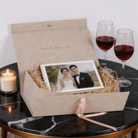 Boîte à souvenirs en lin personnalisée, boîte cadeau pliante magnétique recouverte de tissu de luxe avec fenêtre pour album de souvenirs, boîte de rangement pour bijoux