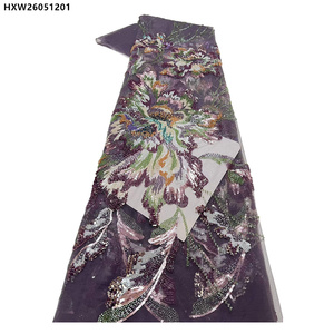 Nueva Tela de Encaje Francés con Lentejuelas y Flores Bordadas, Tela de Encaje Floral con Cuentas de Lujo - Product Image 6