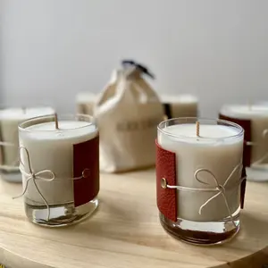 Suporte de velas de couro pu personalizado, vidro de luxuoso para decoração da casa