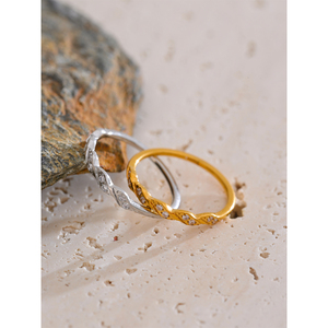 JINYOU 2896 Arrivals Stainless Steel Zirconia Wave Shape <strong>Thin</strong> Finger <strong>Ring</strong> 18K PVD Plated Minimalist Chic Jewelry Rust Proof Gift - Product Image 2